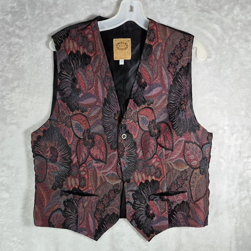 Wah Maker Button Down Floral Vest Western Cowboy Mens Medium M Blue Buckleback